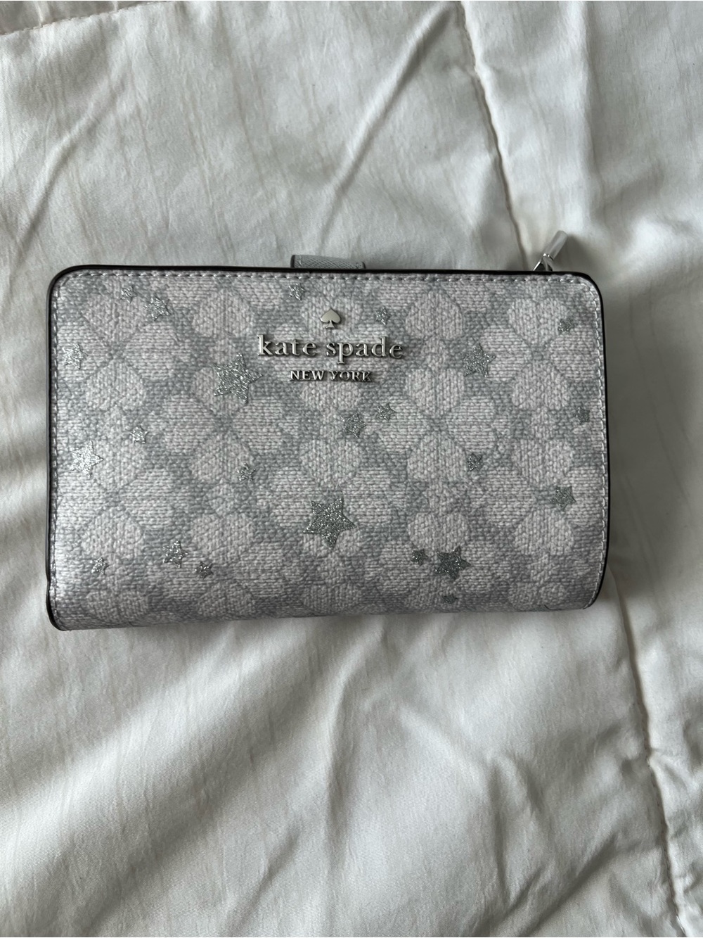 kate spade silver star-print continental wallet